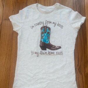 Women's White Graphic Tee with Boot Design